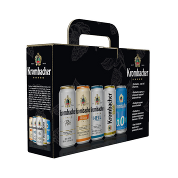 Подарунковий набiр пиво Krombacher 4*0.5з/б(pils-1шт;пшеничне-1шт;hell-1шт;рils 0.5 б/а-1шт)