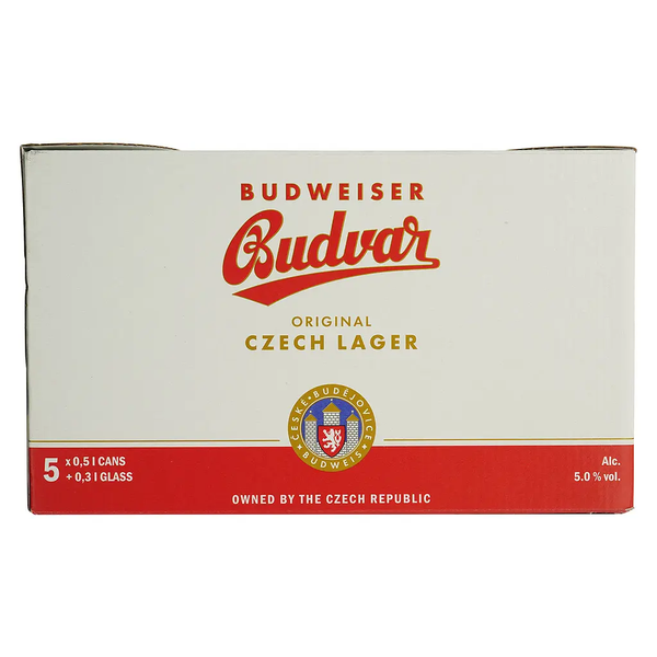 Подарочный набор пиво Budweiser Budvar original 5 банок*0.5л+кружка 0.3л