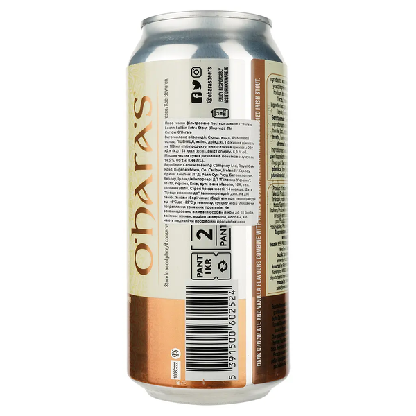 Упаковка пива O'Hara's Leann Follain Extra Stout 0.44 з/б