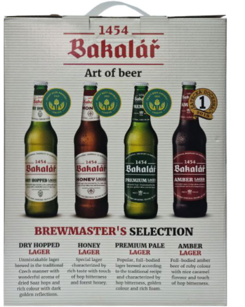 Набiр пиво 5 пляшки*0.5л(Bakalar Honey lager -1 шт; Bakalar Dry hopped lager-1 шт;Bakalar amber lager-1 шт;Bakalar premium-2 шт)+келих 0.3л