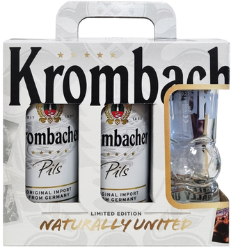 Подарунковий набiр футбольний пиво Krombacher Pils 5 банок+келих 0.2л