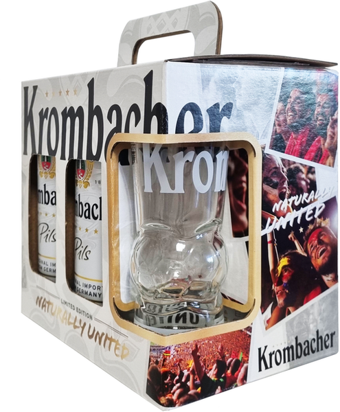 Подарунковий набiр футбольний пиво Krombacher Pils 5 банок+келих 0.2л